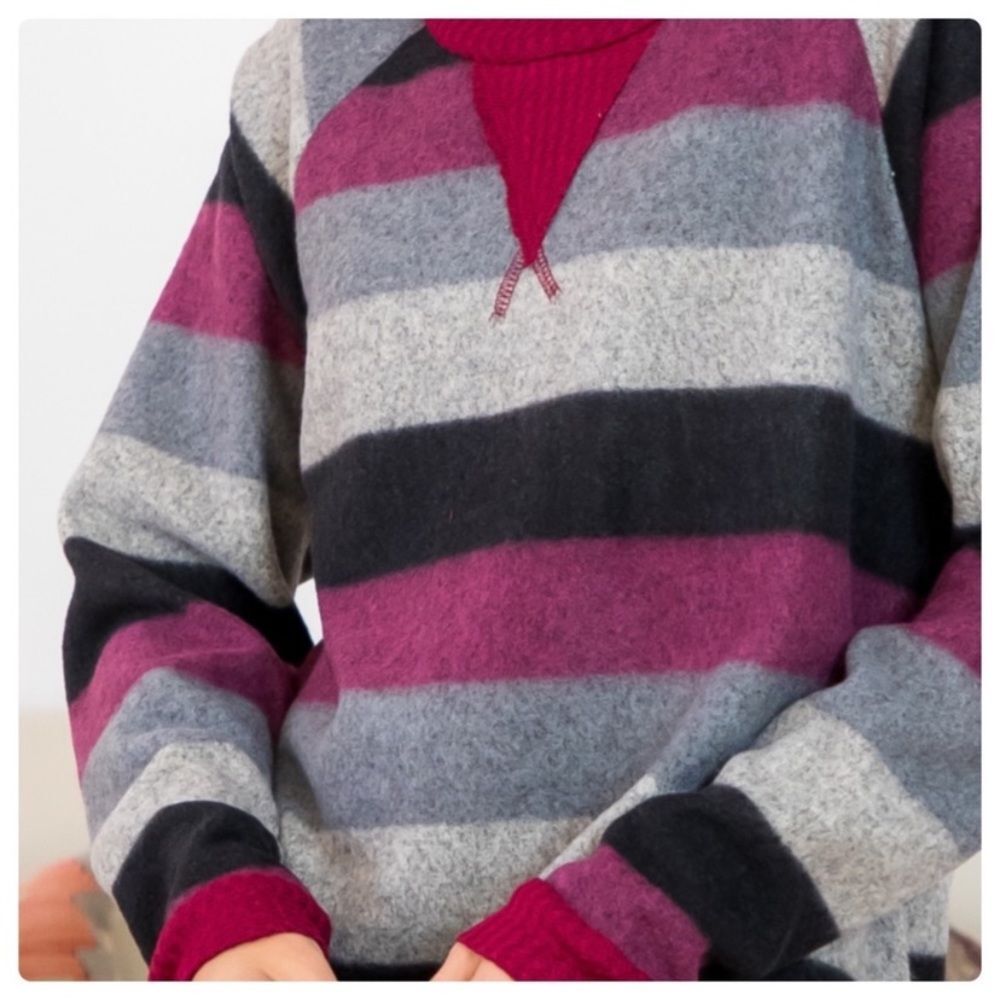 Ultra Soft Pink, Black Gray Colorblock Striped Pullover Sweater - Picture 3 of 3